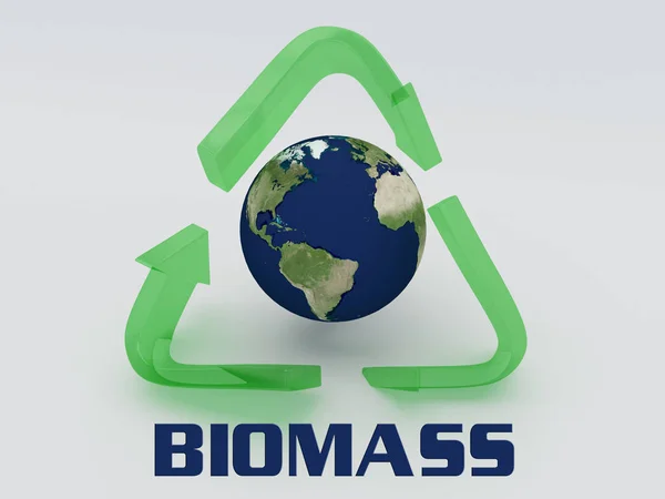 Иллюстрация Названия Biomass Землей Символе Вторичной Переработки Качестве Фона — стоковое фото