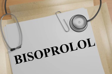 Bisoprolol başlık tıbbi bir belge üzerinde 3D çizimi
