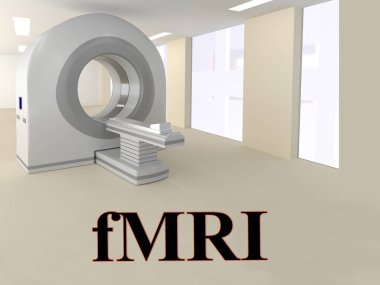 fMRI başlık bir tarayıcı ile 3D resmi arka plan olarak.