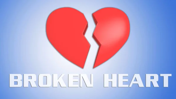 Illustration Broken Heart Title Red Broken Heart Isolated Blue Grad — Stock Photo, Image
