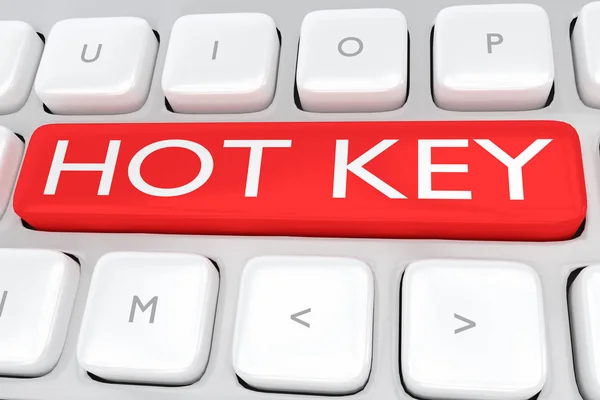 3D illustration of computer keyboard with the print Hot Key on a red button