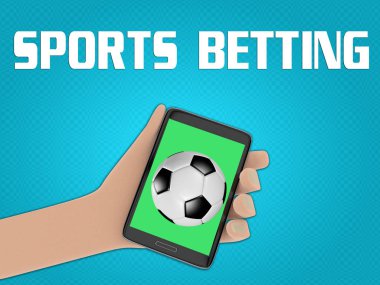 futbol cellulr telefon ekranında 3D çizimi el ile arka planda spor bahisleri komut dosyası ile Mavi degrade izole düzenlenen.
