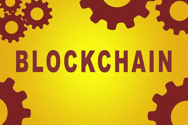 Ilustración Del Concepto Signo Blockchain Con Figuras Rueda Engranaje Rojo — Foto de Stock