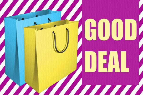 3D illustration of two shopping bags, along with the script GOOD DEAL