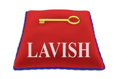 Kırmızı kadife yastık yakınındaki bir altın anahtar üzerinde lüks başlık 3D illüstrasyon izole beyaz.