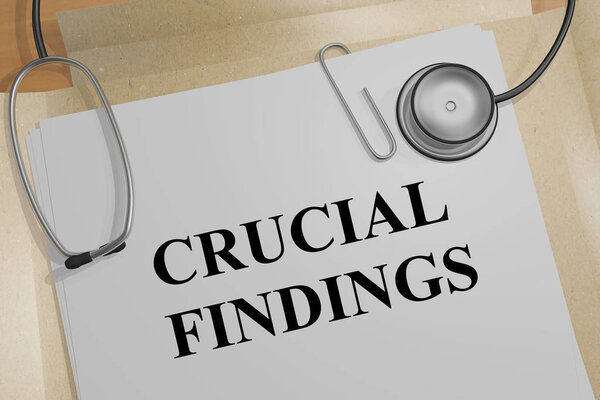 3D illustration of CRUCIAL FINDINGS title on a medical document