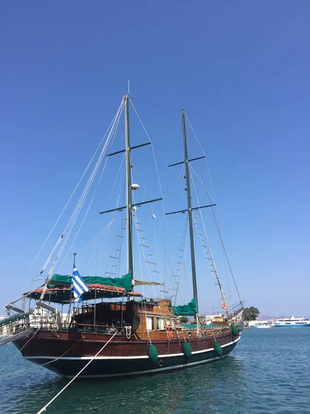 Voilier Style Ancien Accostage Dans Port Grèce Île Kos — Photo