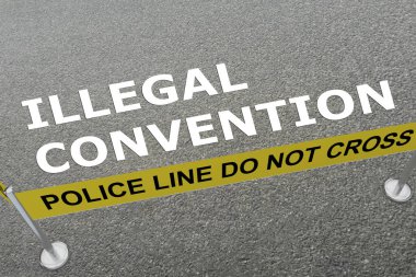 3D illustration of ILLEGAL CONVENTION title on the ground in a police arena clipart