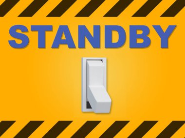 koyu portakal duvardaki elektrik bir düğmeye üzerinde bekleme başlık 3D çizimi