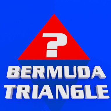 kırmızı üçgen ve Bermuda Şeytan Üçgeni yazısı aşağıda bu üçgeni üzerine bir soru işareti 3D çizimi