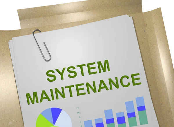 3D illustration of SYSTEM MAINTENANCE title on business document