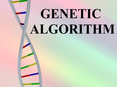 Genetik algoritma komut dosyası ile Dna çift sarmalı, renkli arka plan üzerinde izole 3D çizimi.