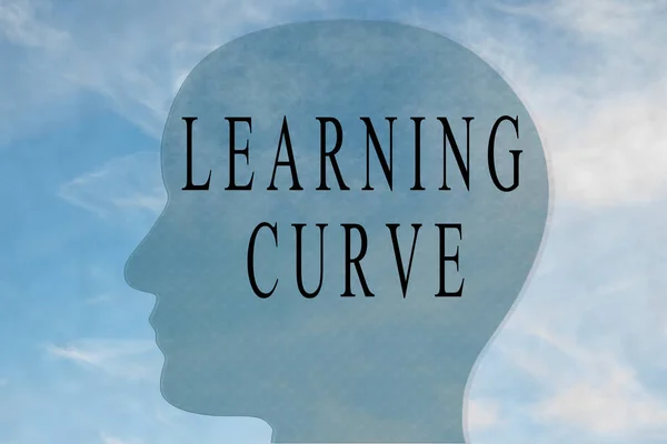 Render illustration of LEARNING CURVE title on head silhouette, with cloudy sky as a background.