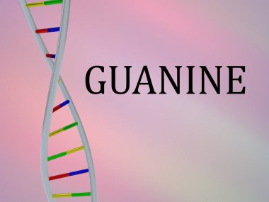 Guanin komut dosyası ile Dna çift sarmalı, renkli arka plan üzerinde izole 3D çizimi.