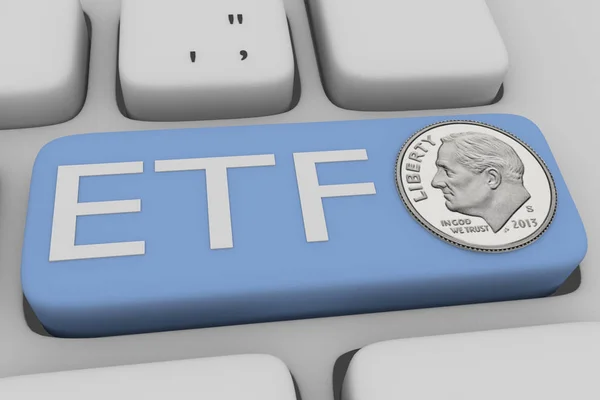 Illustration Computer Keyboard Script Etf Pale Blue Button One Dime — Stock Photo, Image