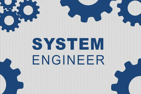 SYSTEM ENGINEER sign concept illustration with blue gear wheel figures on pale gray background