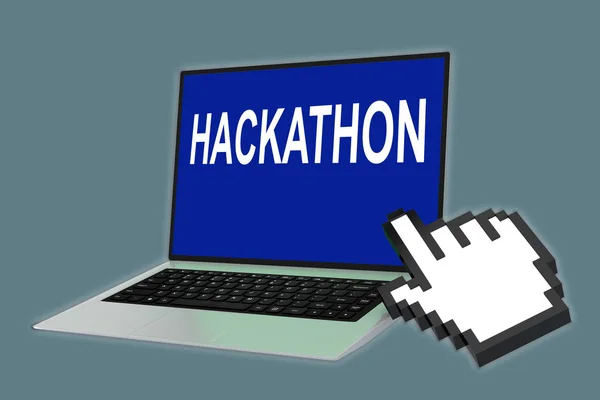 Иллюстрация Скрипта Hackathon Указательной Иконкой Экране Ноутбука — стоковое фото