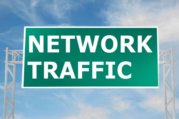 3D illustration of NETWORK TRAFFIC script on road sign