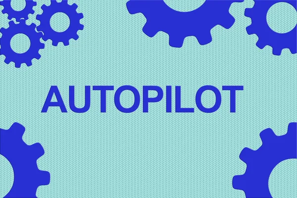 Концептуальная Иллюстрация Знака Autopilot Синими Фигурками Шестеренок Бледно Голубом Фоне — стоковое фото