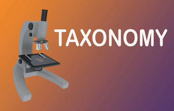 Illustration Microscope Avec Titre Taxonomie Isolé Sur Dégradé Coloré — Photo