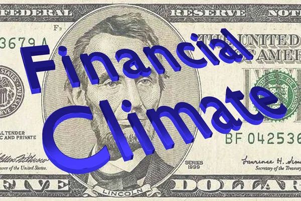 Ilustracji Tytułu Finansowych Klimatu Pięć Dolarów Rachunku Jako Tło — Zdjęcie stockowe
