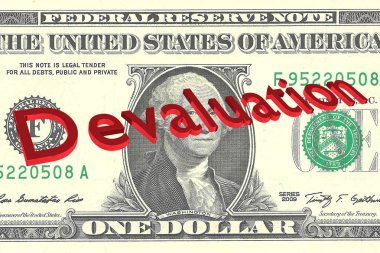 Devalüasyon başlık dolarlık banknot üzerinde 3D resmi arka plan olarak