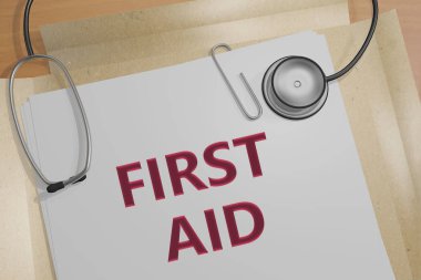 İlk yardım 3D çizim tıbbi bir belge üzerinde