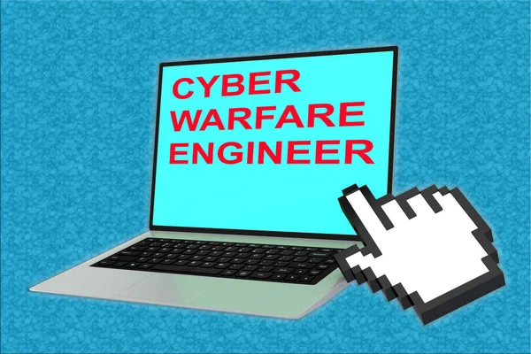 3D illustration of CYBER WARFARE ENGINEER script with pointing hand icon pointing at the laptop screen