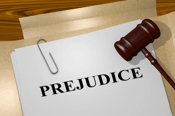 3D illustration of PREJUDICE title on legal document
