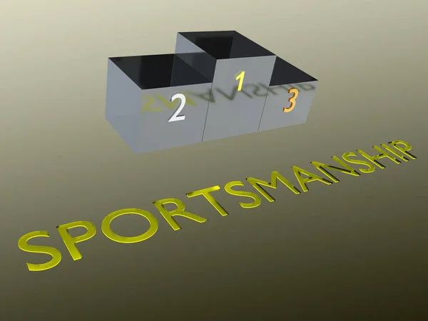 3D illustration of SPORTSMANSHIP title with a podium as a background