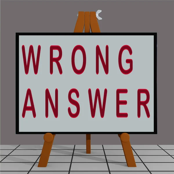 3D illustration of WRONG ANSWER title on a tripod display board