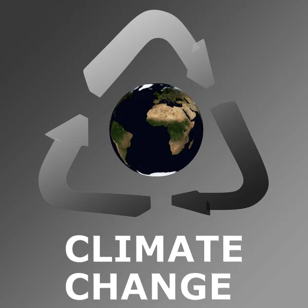 Climate Change Script Recycling Symbol Surrounding Model World Showing Earth — стоковое фото