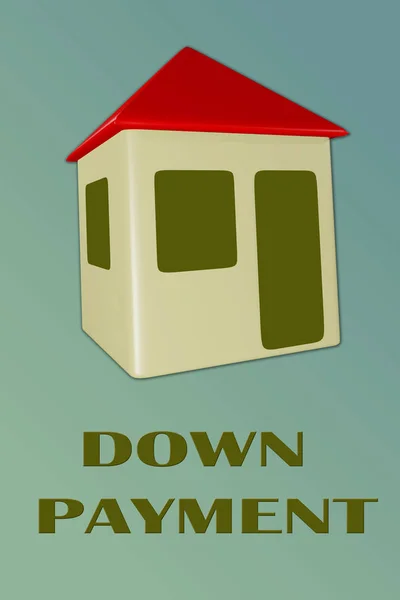 3D illustration of DOWN PAYMENT title under a house, isolated on gradient overlay.