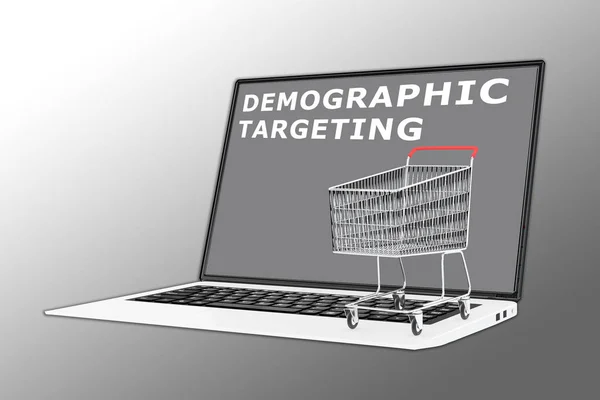 Ilustração Script Demográfico Targeting Com Carrinho Supermercado Colocado Teclado — Fotografia de Stock