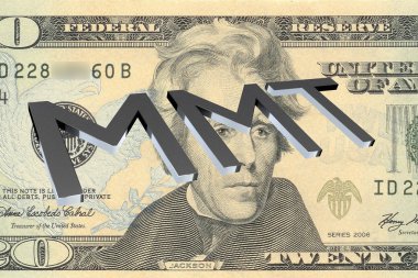 3D illustration of MMT title on Twenty Dollars bill as a background clipart
