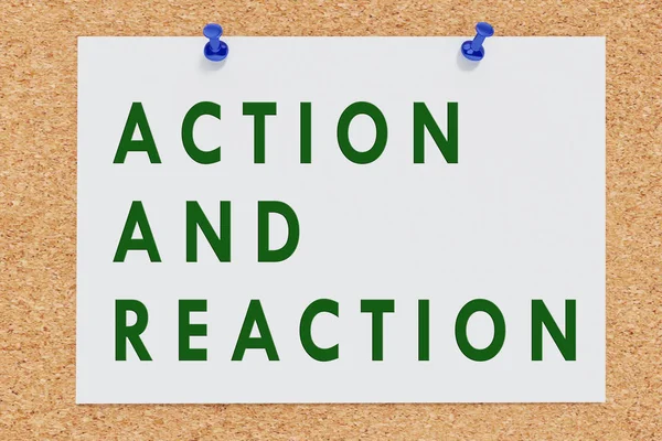 3D illustration of ACTION AND REACTION on cork board