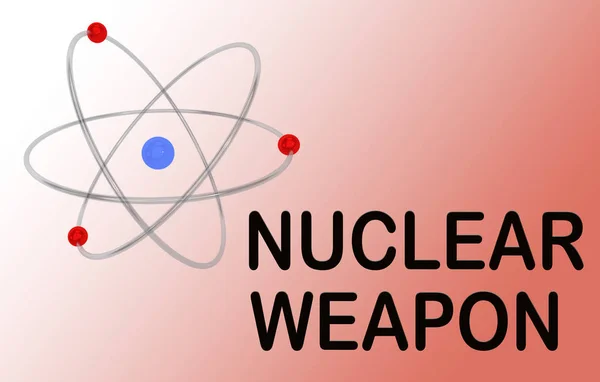 3D illustration of an atom with NUCLEAR WEAPON title, isolated on a black and white gradient.
