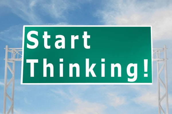 3D illustration of Start Thinking! script on road sign