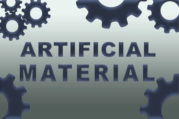 ARTIFICIAL MATERIAL sign concept illustration with blue gear wheel figures on pale gray gradient as background