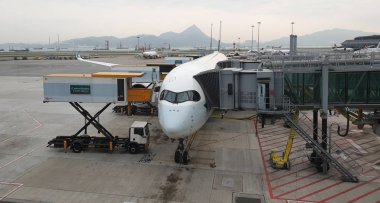 Cathay Pacific airplane in an airport