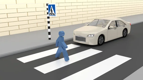 CARRO AUTONÓMICO STOPPED EM CROSSWALK conceito — Fotografia de Stock