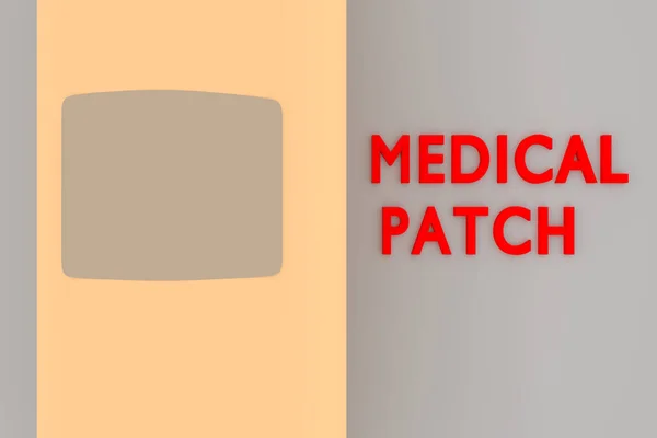 3D illustration of medical patch on a human arm, along with MEDICAL PATCH script.