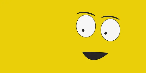 Comic joyful face expression isolated on yellow background