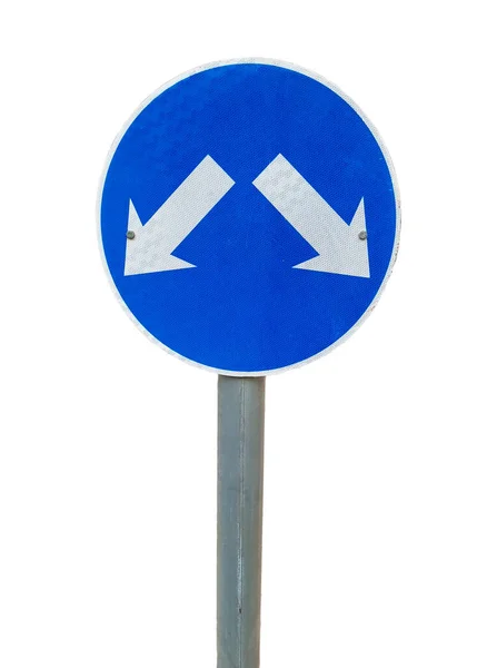 Road Sign Pointing Two Directions Isolated White Alternative Multi Choice — Stock Photo, Image