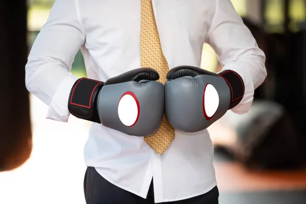 Asian Business Man Suit Boxing Gloves — Stock Photo, Image