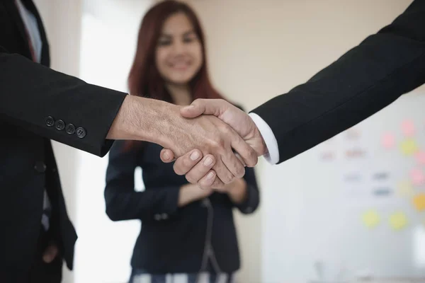 Eine Gruppe Asiatischer Geschäftsleute Gratuliert Handschlag Zum Erfolg — Stockfoto