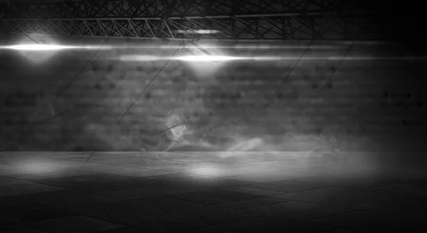 Фон Порожнього Коридору Підвалу Тунелю Цеглою Старими Стінами Неоновими Вогнями — стокове фото