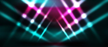 Neon ışıkları arka plan. Arka lambalar, neon ışık, duman, sis. 