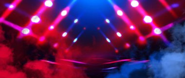 Neon ışıkları arka plan. Arka lambalar, neon ışık, duman, sis. 