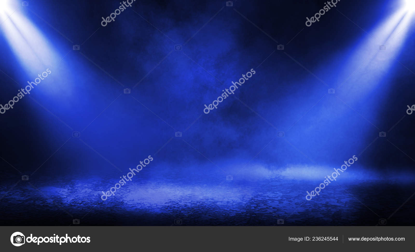 蓝色雾蒙蒙的黑暗背景黑暗的街道上有烟蓝色的聚光灯霓虹灯黑暗抽象空背景 图库照片 C Vitalina G